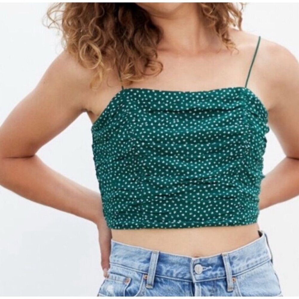 NWT La Hearts Women's M Green Floral Cropped Tank Top Spaghetti Straps - Picture 2 of 7